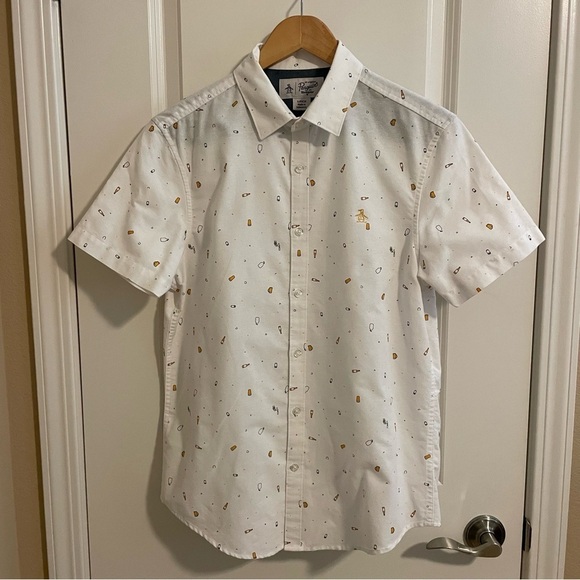 Original Penguin Beer Print Oxford Shirt Short Sleeve Size Small - Picture 3 of 14
